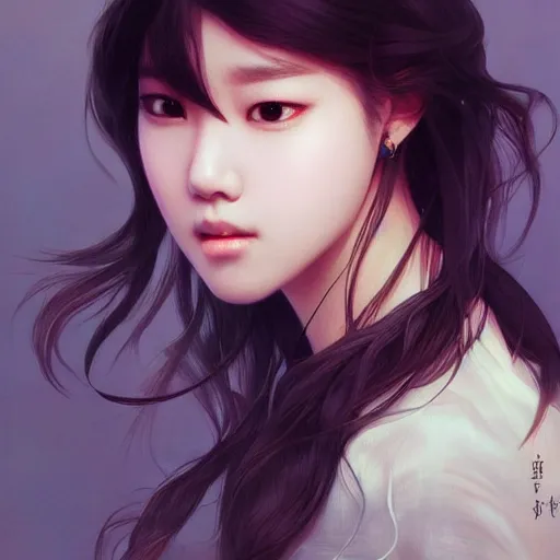 Image similar to portrait of kpop idol, dreamy and ethereal, casual clothes, fierce expression, intricate, highly detailed, digital painting, artstation, concept art, smooth, sharp focus, illustration, art by artgerm and greg rutkowski and alphonse mucha