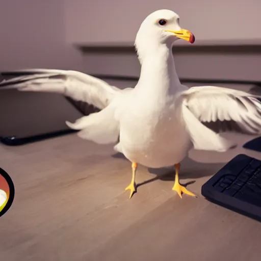 Prompt: Seagull doing late night gaming