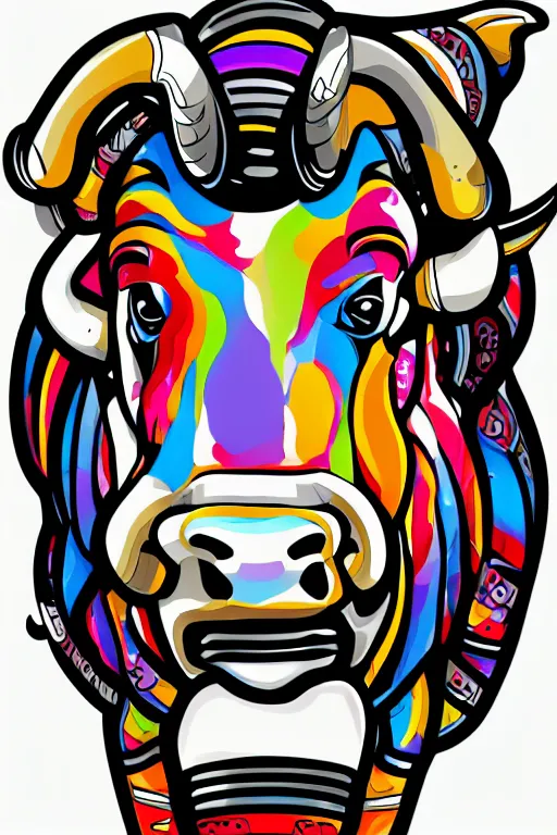 Image similar to A portrait of a bull on a motorcycle, sticker, highly detailed, colorful, illustration, smooth and clean vector curves, no jagged lines, vector art, smooth