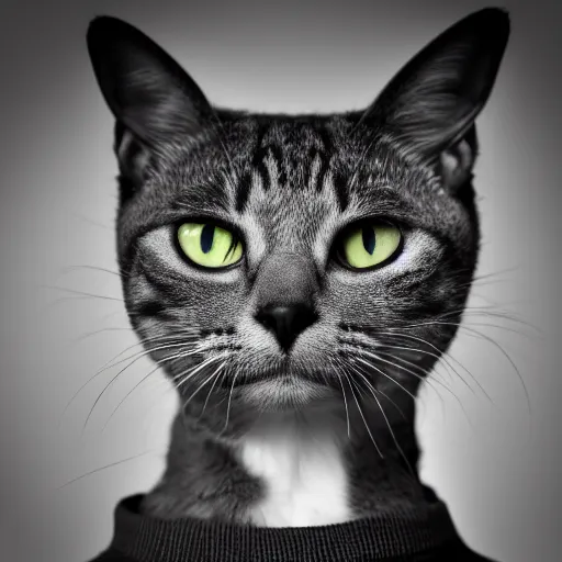 Image similar to professional photography of a cat-headed woman