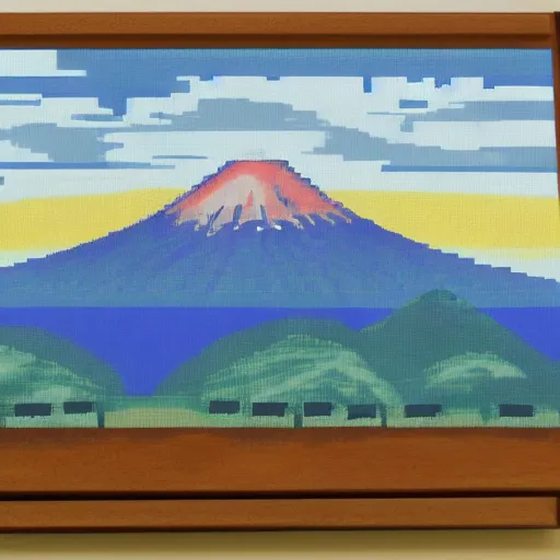 Prompt: Pixel art of mount Fuji, simplistic