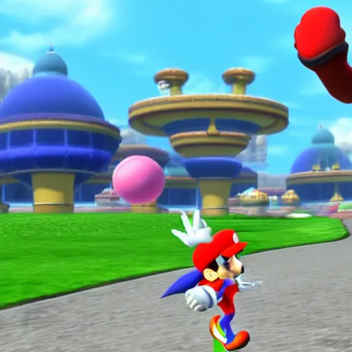 Prompt: mario in sonic unleashed (2008) video game