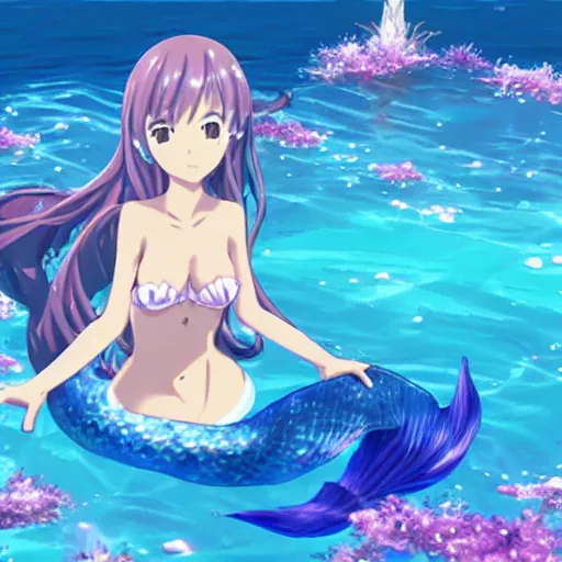 Prompt: mermaid swimming in the sao anime metaverse lofi