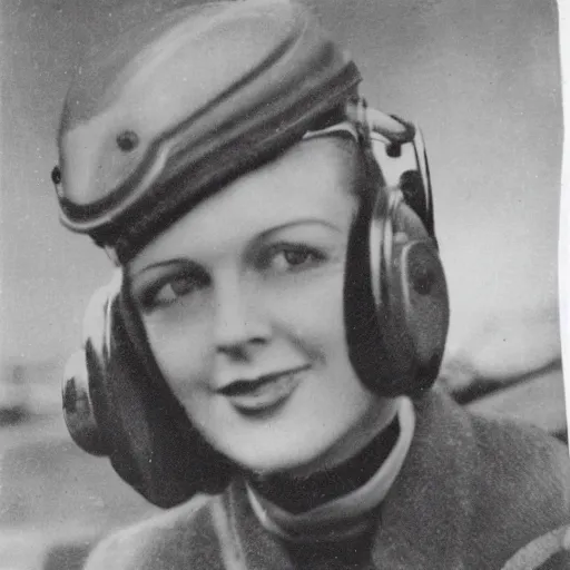 Prompt: 1 9 3 5 photo of a woman pilot