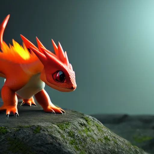 Image similar to photography of a realistic charmeleon animal, ultra detailed, 8 k, cinematic lighting, natural background, trending on artstation, pokemon