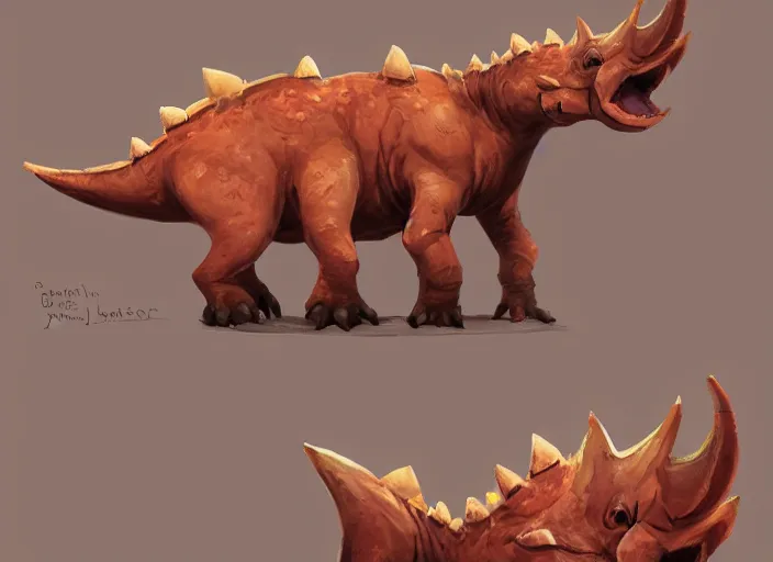 Image similar to character design for a cute triceratops made by pieces of cookies for kids game, oil painting by jama jurabaev, extremely detailed, brush hard, artstation, for aaa game, high quality, brush stroke