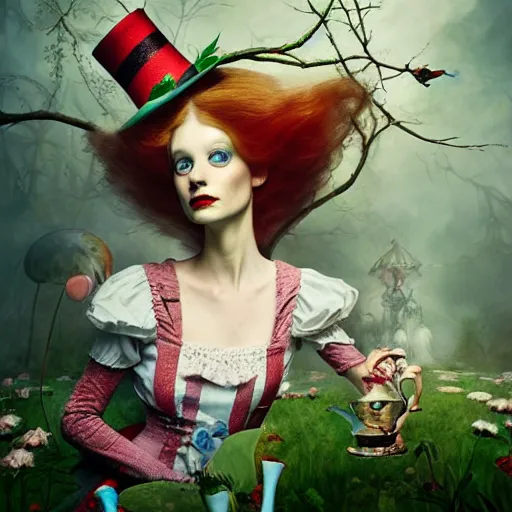 Image similar to portrait of alice in wonderland, by ray caesar and vincent callebaut and sandra chevrier, trending on artstation hq, deviantart, pinterest, 4 k uhd image