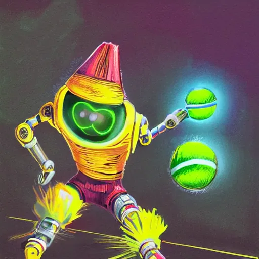 Image similar to a Seth Green, robot chicken tennis ball monster, tennis ball, chalk, digital art, fantasy, magic, trending on artstation, ultra detailed, professional illustration by Basil Gogos