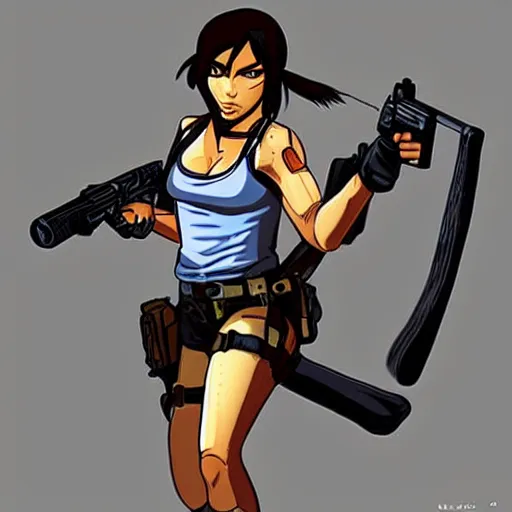 Image similar to “A high quality, full body, anime illustration of Lara Croft, from Tomb Raider Legend, created by Keiichi Arawi”