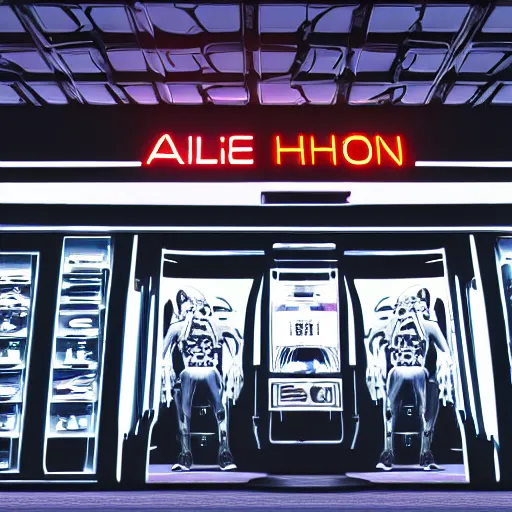 Image similar to alien shop, futuristic, holographic, 8k, sharp focus,