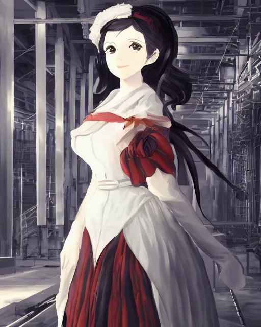 Image similar to Digital state-sponsored anime art of Ada Lovelace by A-1 studios, serious expression, empty warehouse background, highly detailed, spotlight