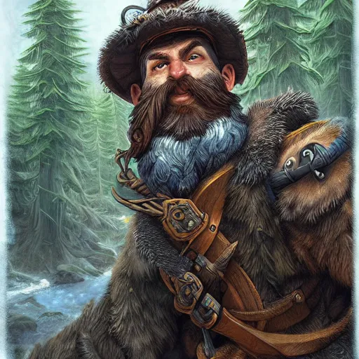 Prompt: digital painting of bearded forest ranger by filipe pagliuso and justin gerard, symmetric, fantasy, highly, detailed, serious, realistic, intricate