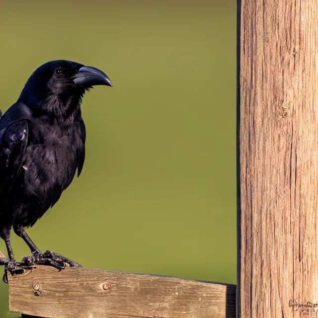 Prompt: crow on a fence post, nature photography, wildlife photography canon, sony, nikon, olympus, 4 k, hd, telephoto, award winning, depth of field, golden hour