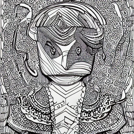 Prompt: lego character, pen and ink, intricate line drawings.