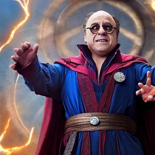 Image similar to film still of Danny Devito as Doctor Strange in the Multiverse of Madness