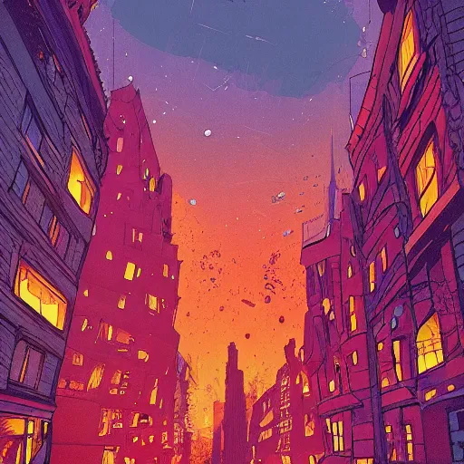 Prompt: the city of oslo, digital art, epic composition, fantasy, explosion of color, highly detailed, in the style of jake parker, in the style of conrad roset, swirly vibrant colors, sharp focus,