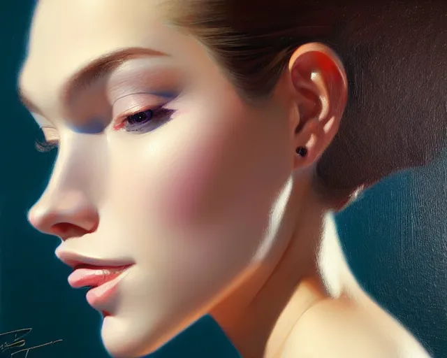 Image similar to a ultradetailed beautiful portrait panting of a stylish woman, oil painting, by hajime sorayama, greg rutkowski and makoto shinkai, trending on artstation