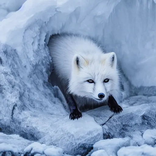 Image similar to a beautiful photo of an arctic fox on mountain hyper realistic natural light concept art cozy atmospheric and cinematic lighting