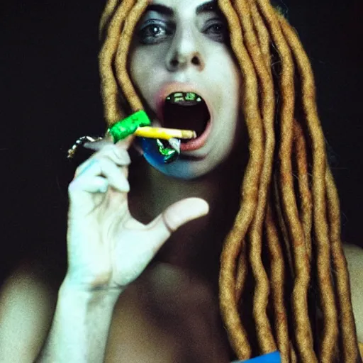 Image similar to lady gaga as a rastafari smoking a joint