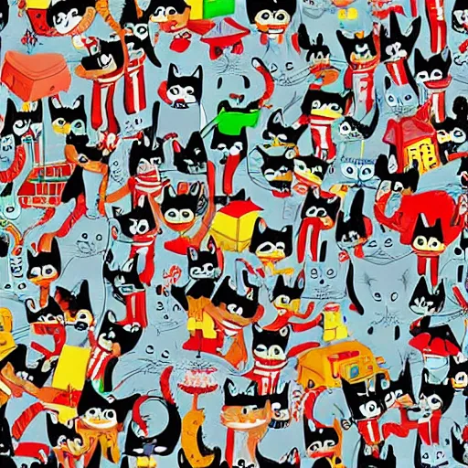 Image similar to where's waldo illustration of cats