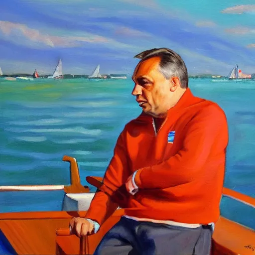 Image similar to viktor orban sailing, oil painting