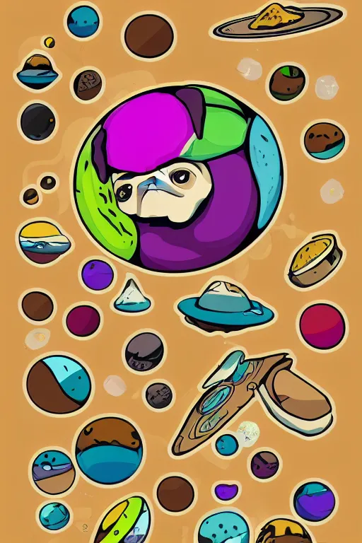 Image similar to Pug as a planet, sticker, colorful, illustration, highly detailed, simple, smooth and clean vector curves, no jagged lines, vector art, smooth