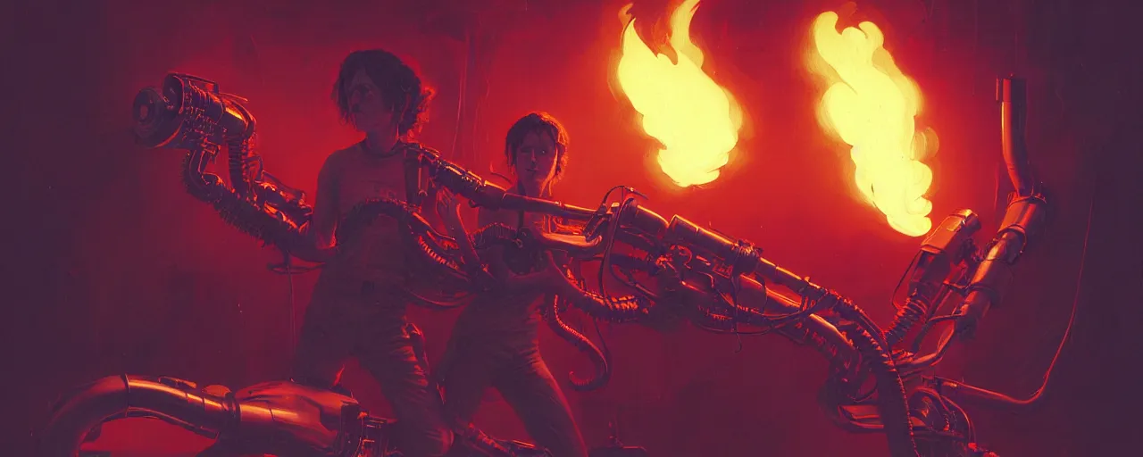 Image similar to duotone dark concept illustration 3 / 4 portrait of ellen ripley with flame thrower. xenomorph shape in background. cinematic volumetric lighting space. golden ratio accidental renaissance. by sachin teng and sergey kolesov and ruan jia and heng z. graffiti art, scifi, fantasy, hyper detailed. octane render. concept art. trending on artstation