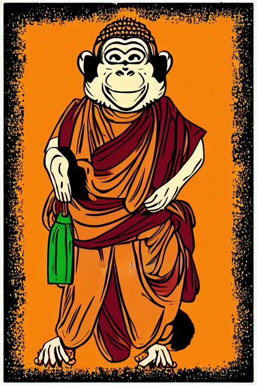 Image similar to a vector based illustration about a monkey Buddhist in the style of pop art, no gradients