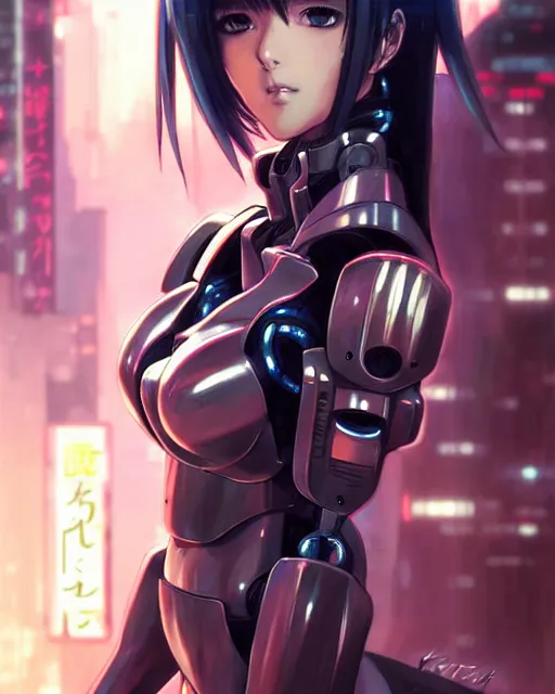 Image similar to portrait Anime Girl in mecha armor in night tokyo Sharp fine face pretty face, realistic shaded Perfect face, fine details. Anime. cyberpunk realistic shaded lighting by katsuhiro otomo ghost-in-the-shell, magali villeneuve, artgerm, rutkowski Jeremy Lipkin and Giuseppe Dangelico Pino and Michael Garmash and Rob Rey