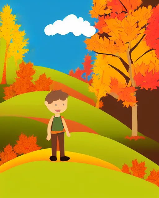 Image similar to autumn hillside boy hiking illustration light color