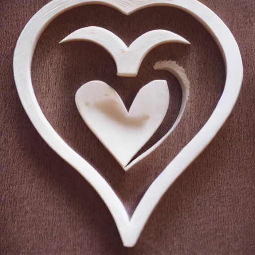 Image similar to intricate logo with heart carved into ivory, c anon 5 d 5 0 mm lens