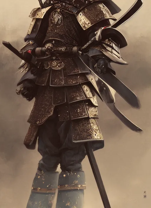 Image similar to full portrait of male sword and board japanese samurai by wlop, katana, shield, japanese heavy armor, o - yoroi, detailed, realistic, anatomically accurate, fantasy illustration, artstation, wlop, 4 k.