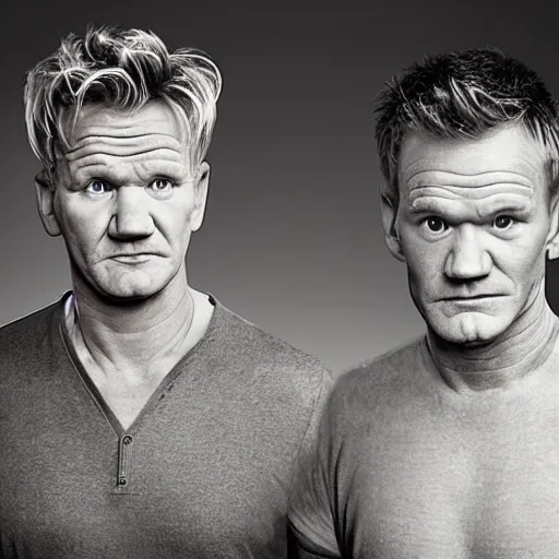 Image similar to gordon ramsay and neil patrick harris, focused, mugshots, photoshoot, sharp details, face photo, face details sharp, by donato giancola and greg rutkowski and wayne barlow and zdzisław beksinski, eyeballs, product photography, action figure, sofubi, studio lighting, colored gels, colored background,