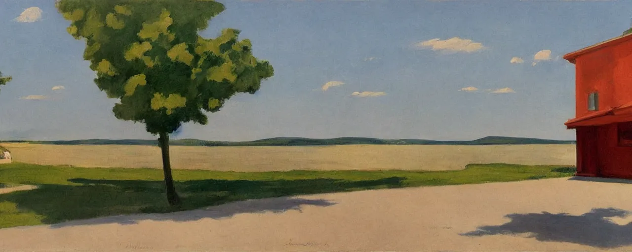 Prompt: an edward hopper style painting of ( ( ( ( ( ( ( ( balatonfured, a resort town in veszprem county, in hungary ) ) ) ) ) ) ) ), summer, july of 1 9 4 8