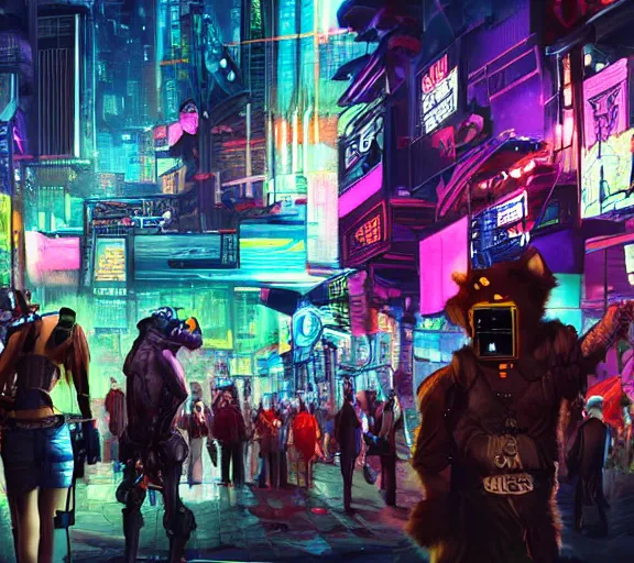 Image similar to high - resolution photograph from a cyberpunk era furry fandom convention ( midwest furfest 2 0 4 7 ), taking place after the genetic revolution and quantum singularity. photorealistic.