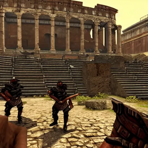 Prompt: screenshot from FPS game set in Ancient Rome, detailed, 4K