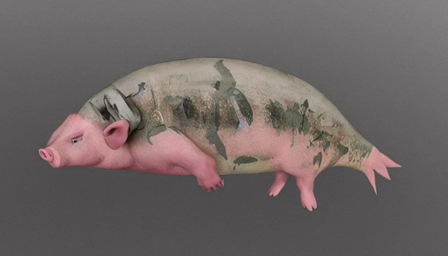 Image similar to half pig half fish hybrid armed with an uzi