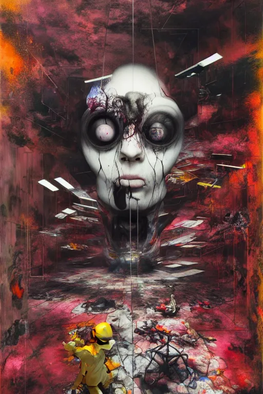 Image similar to the physical impossibility of death, in a brutalist designed space ship, hauntingly surreal, gothic, rich deep colours, painted by francis bacon, adrian ghenie, james jean and petra cortright, part by gerhard richter, part by takato yamamoto. 8 k masterpiece