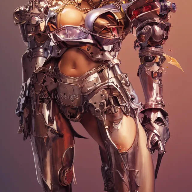 Image similar to studio portrait of lawful good colorful female holy mecha paladin absurdly beautiful, elegant, young thin bikini model, ultrafine hyperrealistic detailed face illustration by kim jung gi, irakli nadar, intricate linework, sharp focus, bright colors, matte, octopath traveler, final fantasy, unreal engine highly rendered, global illumination, radiant light, intricate environment