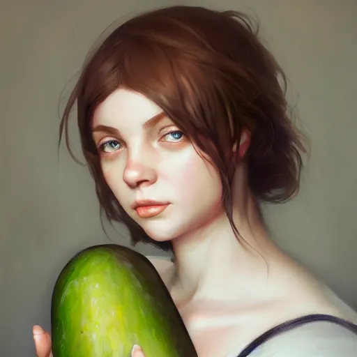 Image similar to ennie award winner lauren walsh lovingly cradling an avacado, fullbody, ultra high detailed, oil painting, greg rutkowski, charlie bowater, yuumei, yanjun cheng, lauren walsh, unreal 5, daz, hyperrealistic, octane render, rpg portrait, dynamic lighting, fantasy art, beautiful face