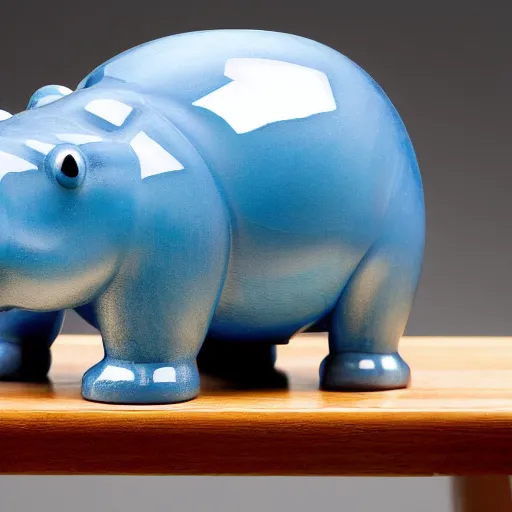 Image similar to a clear blue hippo statue with carved wooden legs