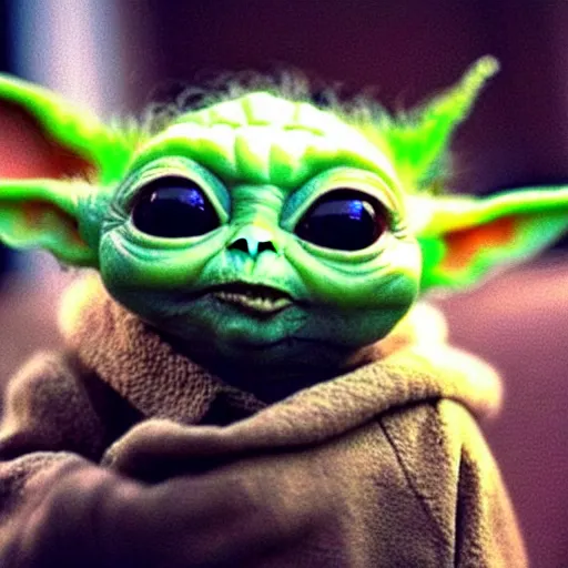 Image similar to real life Grogu, Baby Yoda, cute!!!, adorable!!!, ultra realistic!!!, golden hour, sharp focus