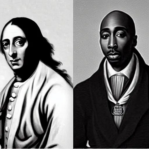 Image similar to a photo of sir isaac newton and tupac shakur as good friends