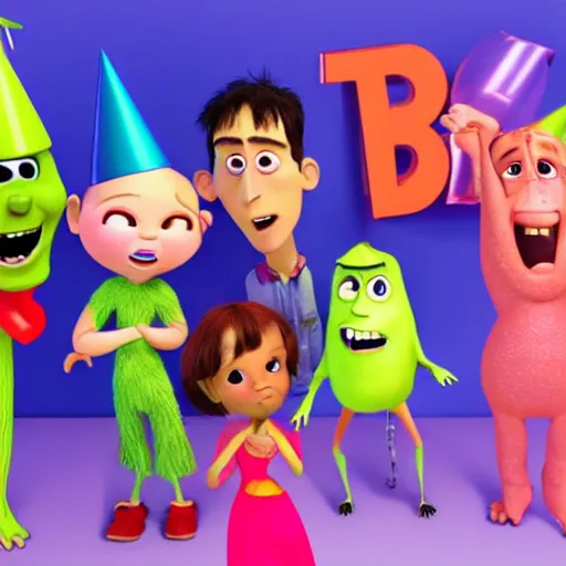 Image similar to the absolute despair of a birthday party, digital cgi, pixar