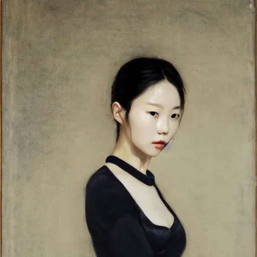 Prompt: Lee Jin-Eun by Albrecht Anker, rule of thirds, seductive look, beautiful,