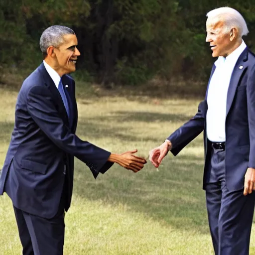 Prompt: Obama and Biden holding hands