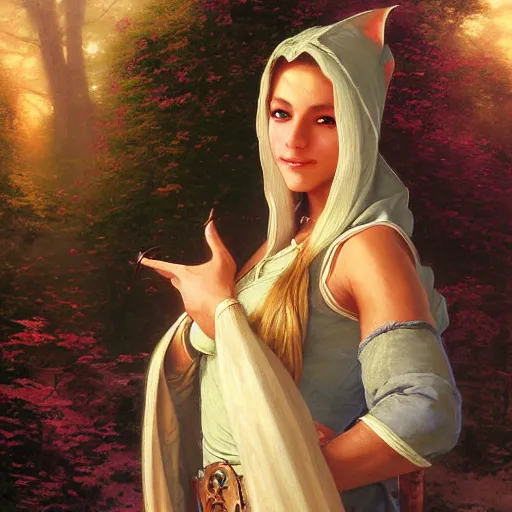 Prompt: detailed portrait painting of an elf mage by Thomas Kinkade, William-Adolphe Bouguereau and Ted Nasmith, Booru, RPG portrait, fantasy portrait