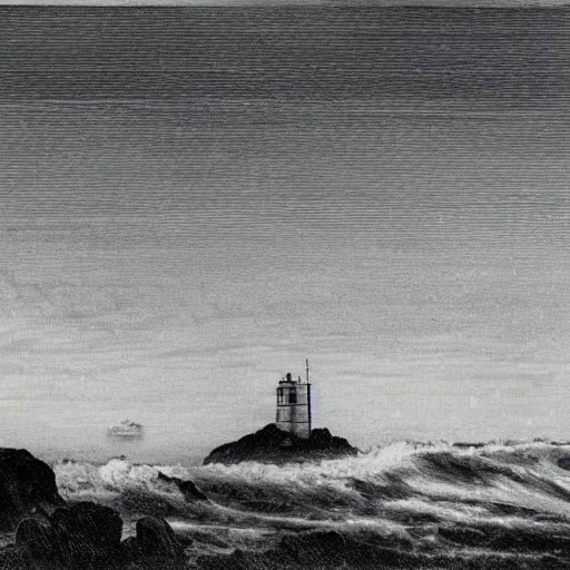 Prompt: moonlit waves on the shore with longship's lighthouse, cornwal, land's end, by albert julius olson