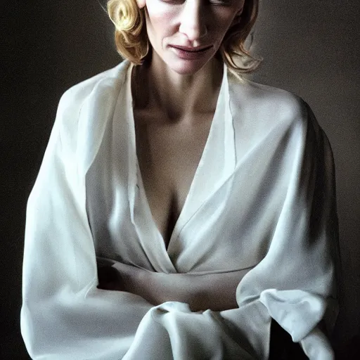 Image similar to Beautiful photography portrait of cate blanchett by Steve McCurry with studio cinematic lighting