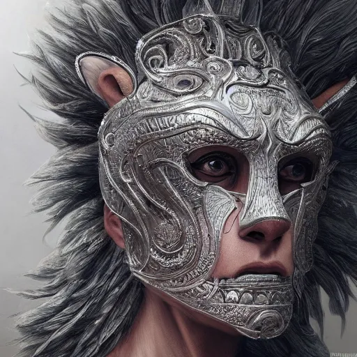 Image similar to Very very very very highly detailed epic photo of face with lion venetian mask, intricate, dystopian, sci-fi, extremely detailed, digital painting, artstation, concept art, smooth, sharp focus, illustration, intimidating lighting, incredible art by Artgerm and Vincent di Fate